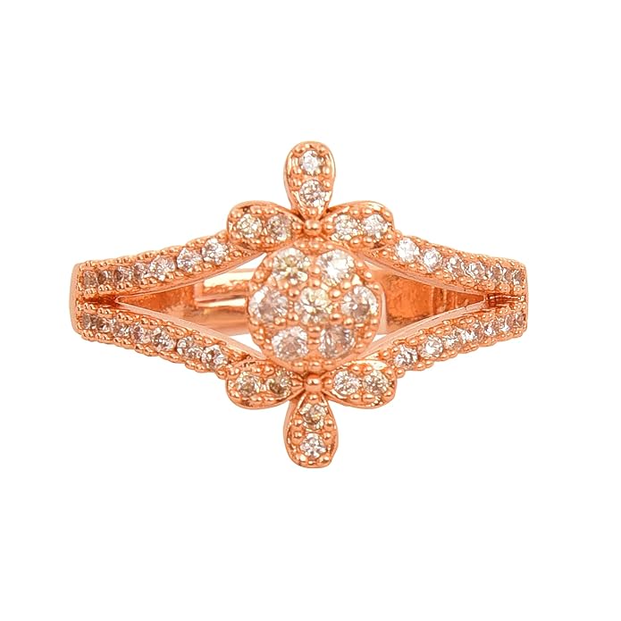 Rose Gold Plated Elegant American Diamond Studded Sparkling Adjustable Finger Ring