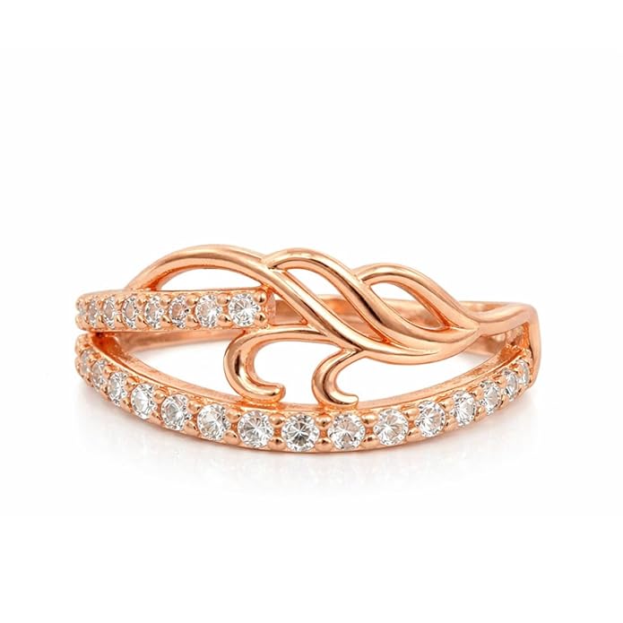 Rose Gold Plated Elegant American Diamond Studded Sparkling Adjustable Finger Ring
