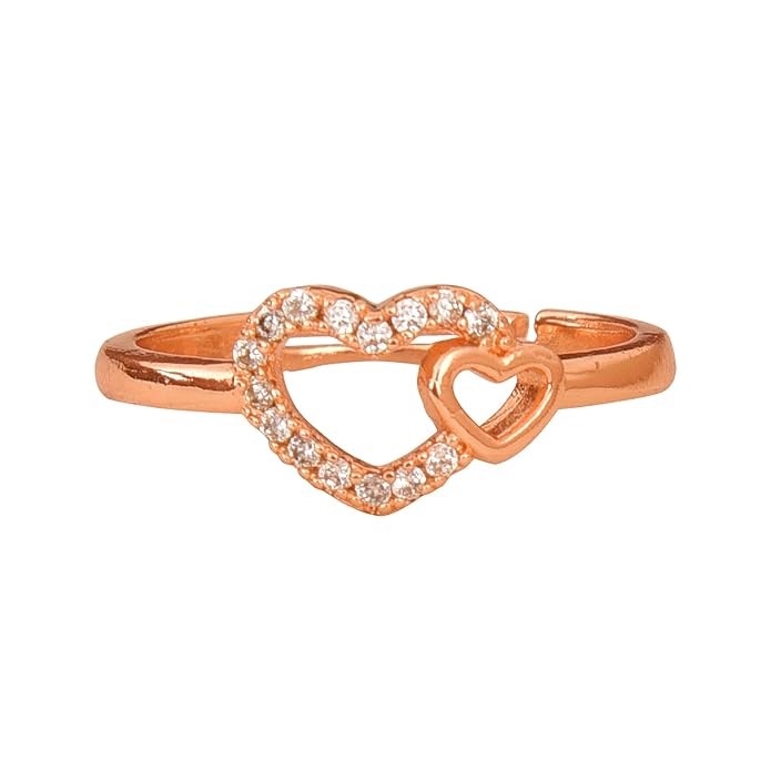 Rose Gold Plated Elegant American Diamond Studded Sparkling Adjustable Finger Ring