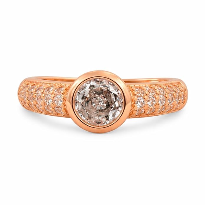 Rose Gold Plated Elegant American Diamond Studded Sparkling Adjustable Finger Ring