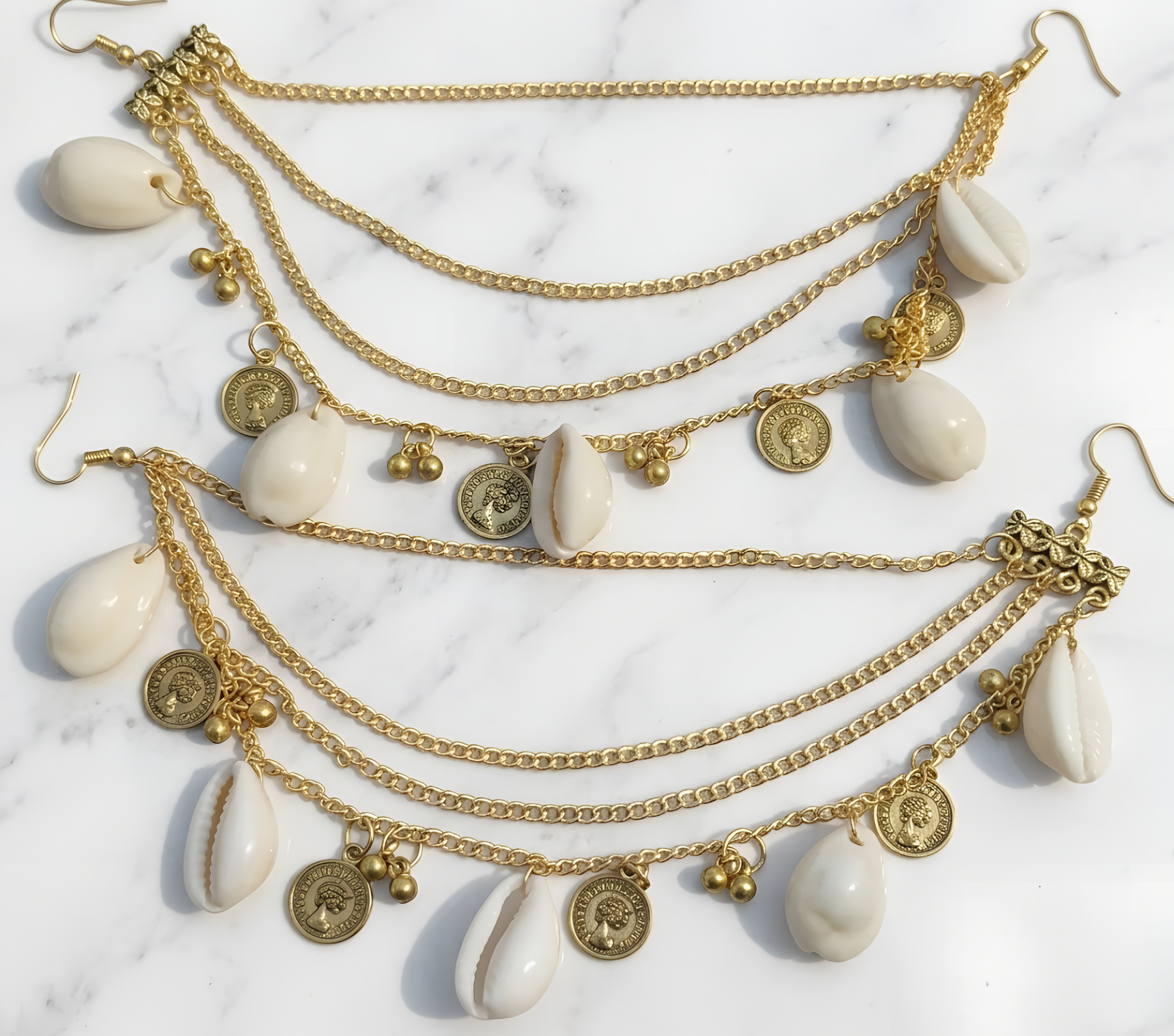 Ethnic/Boho Long Shell Earrings- Kaan Chain