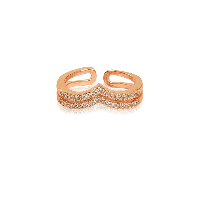 Rose Gold Plated Elegant American Diamond Studded Sparkling Adjustable Finger Ring