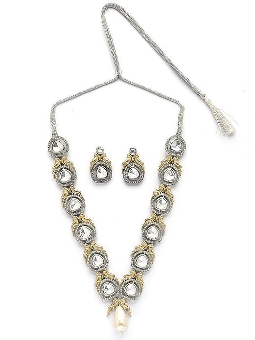 Gold Plated Peacock Studded Black Polki Kundan Necklace Set