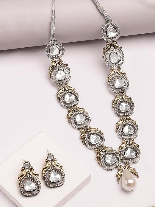 Gold Plated Peacock Studded Black Polki Kundan Necklace Set