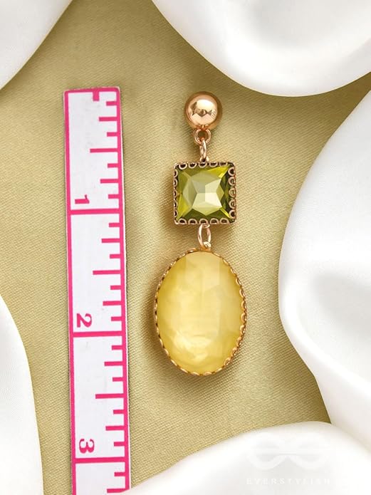 Dual Tone Green and Yellow Stone Drop Earrings