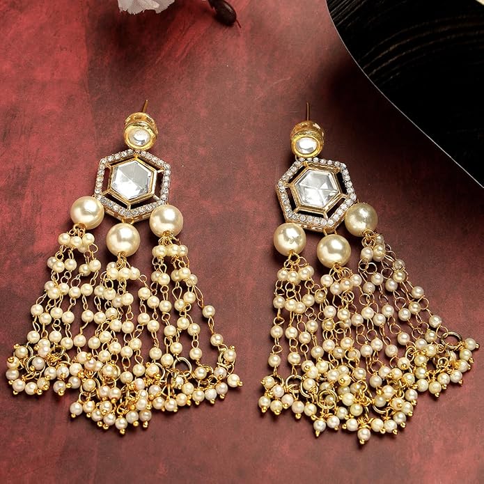 Gold Plated Designer Polki Kundan Drop Earrings