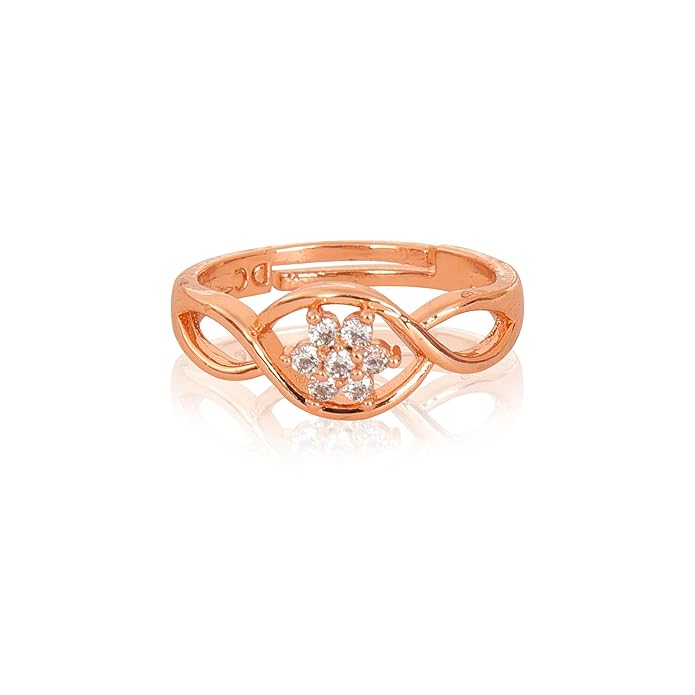 Rose Gold Plated Elegant American Diamond Studded Sparkling Adjustable Finger Ring