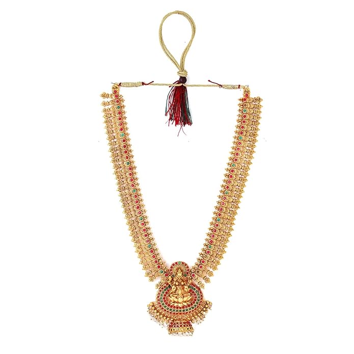 Gold Plated Temple Bridal Jewelry Set with Necklace and Earrings