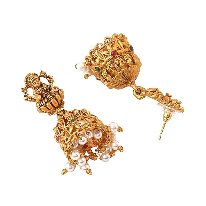 Gold Plated Temple Bridal Jewelry Set with Necklace and Earrings