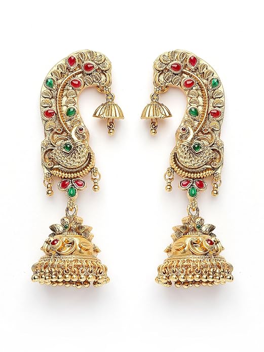 Temple Style Gold Plated Peacock Jhumki Earrings