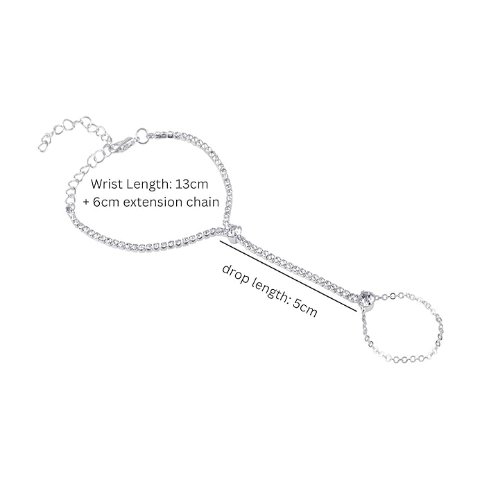 Silver Plated Chain Ring Bracelet With Glimmreing Crystal Stones (Pack of 1)