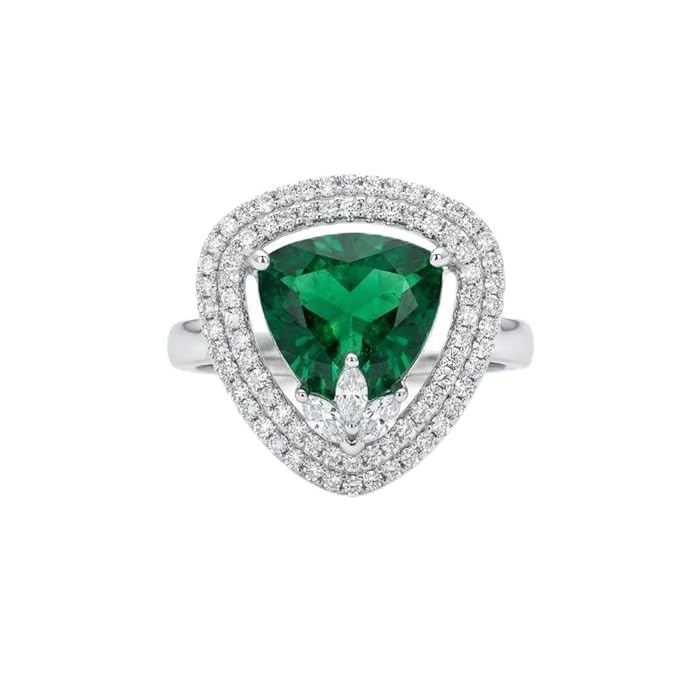 Emerald Green Trillion Cut and Cubic Zirconia studded Adjustable Cocktail Ring