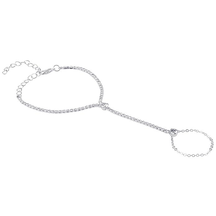 Silver Plated Chain Ring Bracelet With Glimmreing Crystal Stones (Pack of 1)
