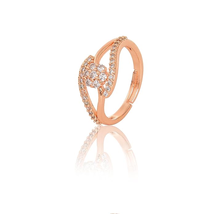 Rose Gold Plated Elegant American Diamond Studded Sparkling Adjustable Finger Ring