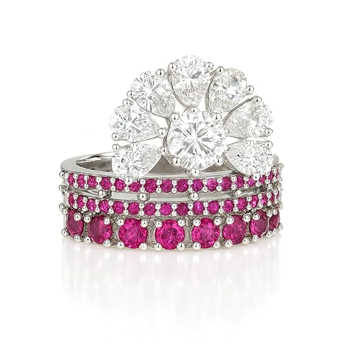 Rhodium Plated Pink American Diamond Ring (Adjustable)