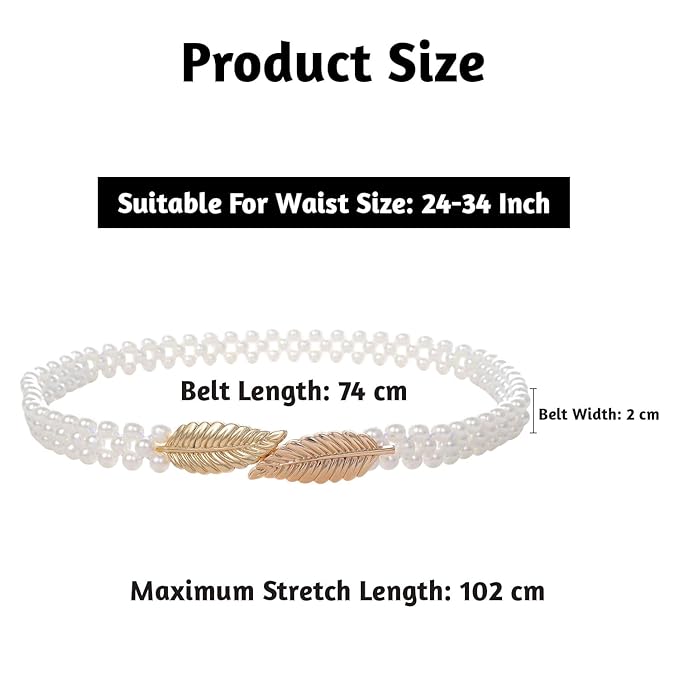 Stretchable Pearl Waist Cahin with Golden Leaf Buckle.