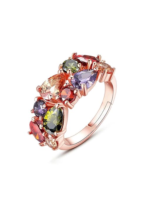 Rose Gold Plated Multicolor Cubic Zircon studded Adjustable Finger Ring