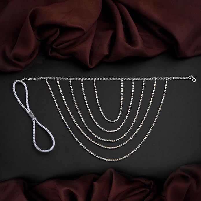Silver Rhinestone Boho Layered Thigh Chain