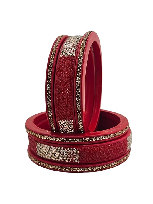 Crystal Embellished, Handmade Rajasthani Lac Bangles (Set of 6)