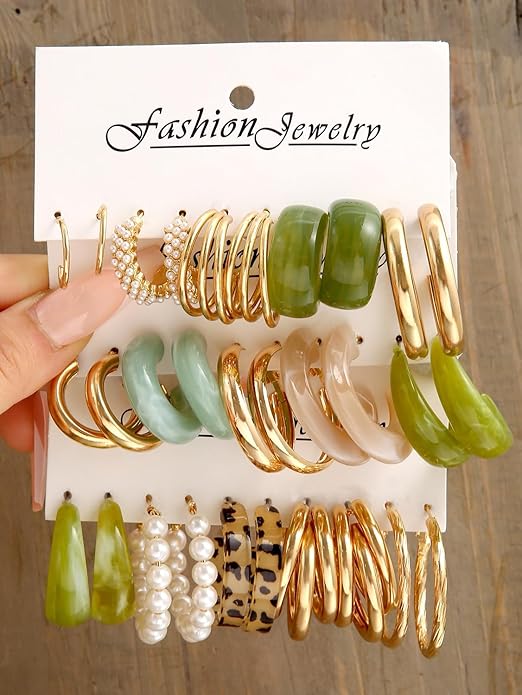 15 Pairs Combo Latest Trendy Hoop Earrings