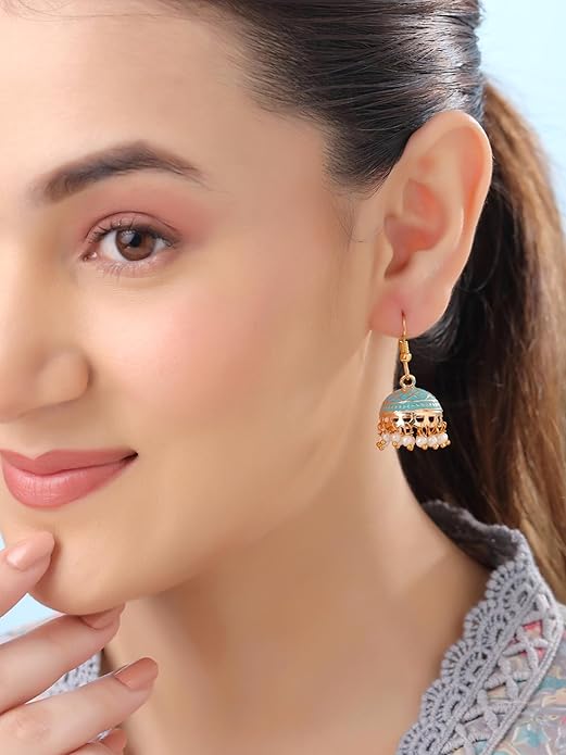 Gold Plated Combo of 5 Pairs of Meenakari Ethnic Jhumka Earrings for Women and Girls
