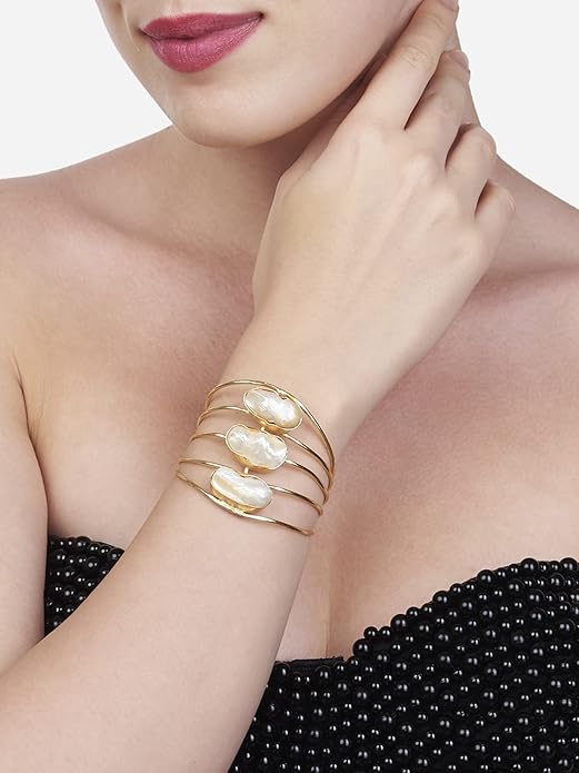 Gold Tone Contemporary Designer Cuff Bracelet For Women