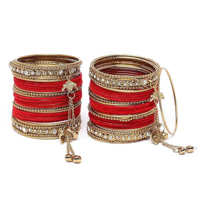 Gold-Plated Matte Finish CZ Studded Bangles (Set Of 56)