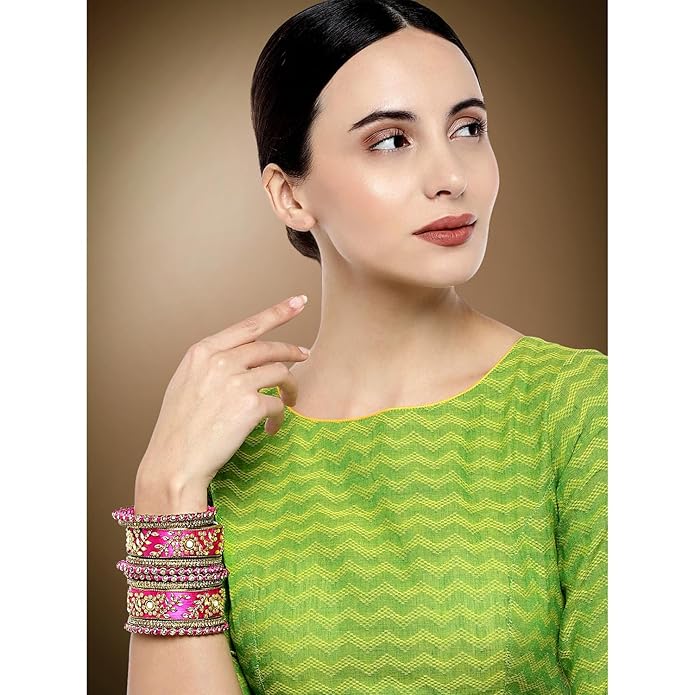 Silk Thread Kundan & Stone Studded Chuda Bangles