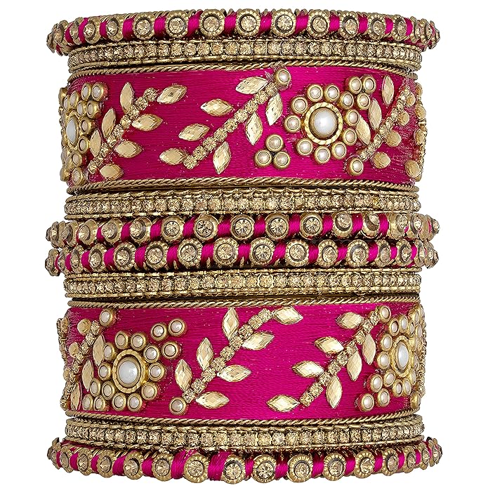 Silk Thread Kundan & Stone Studded Chuda Bangles