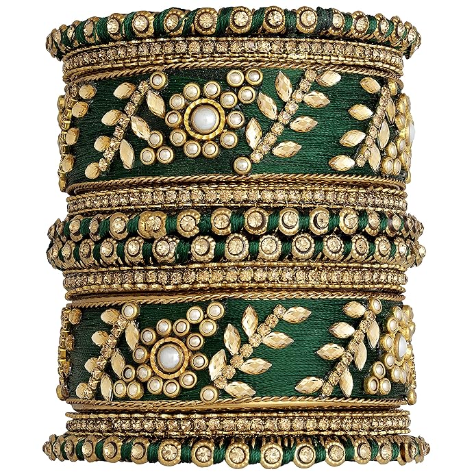 Silk Thread Kundan & Stone Studded Chuda Bangles