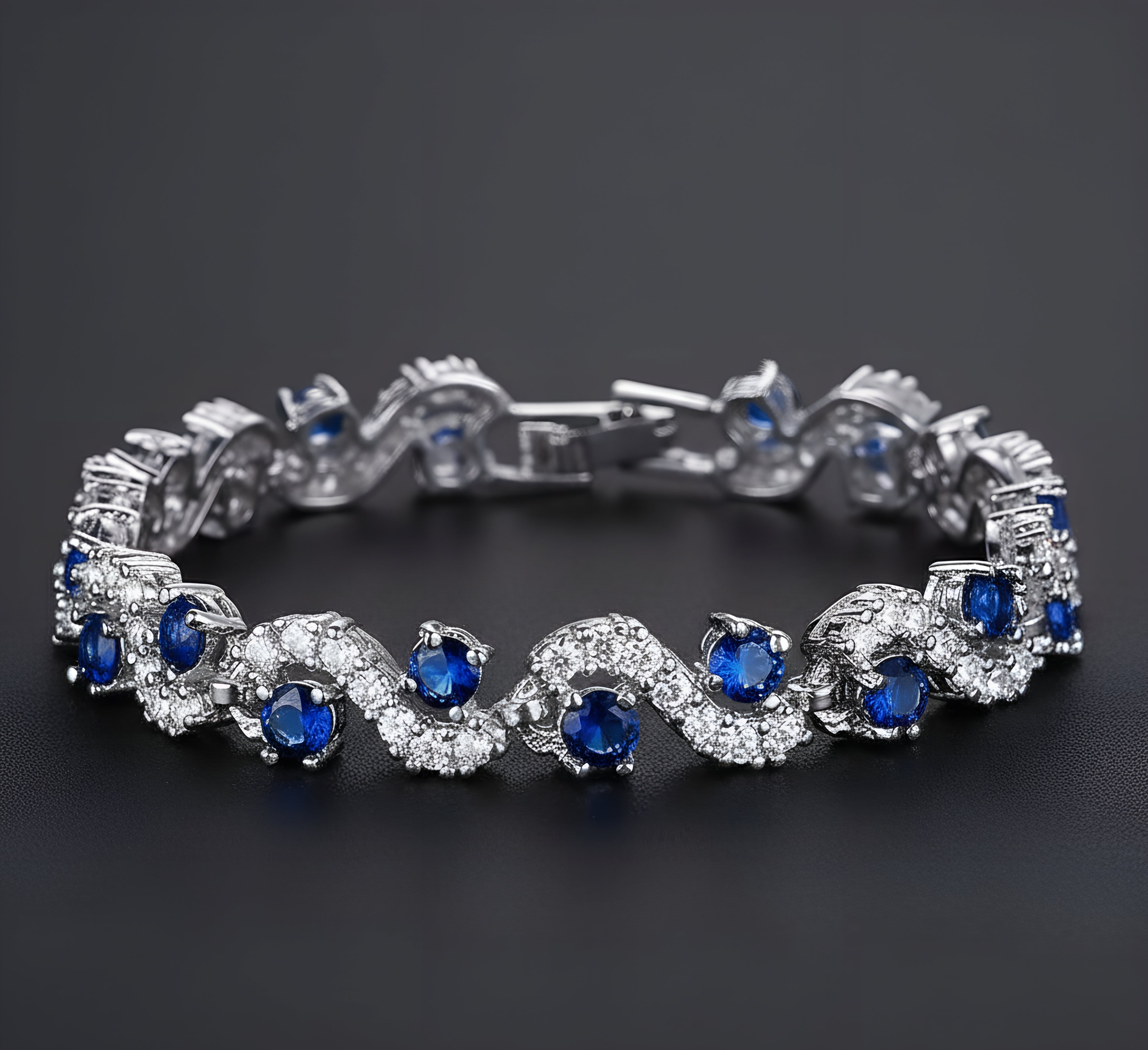 Royal Blue Crystal CZ Silver Plated Stylish Bracelet