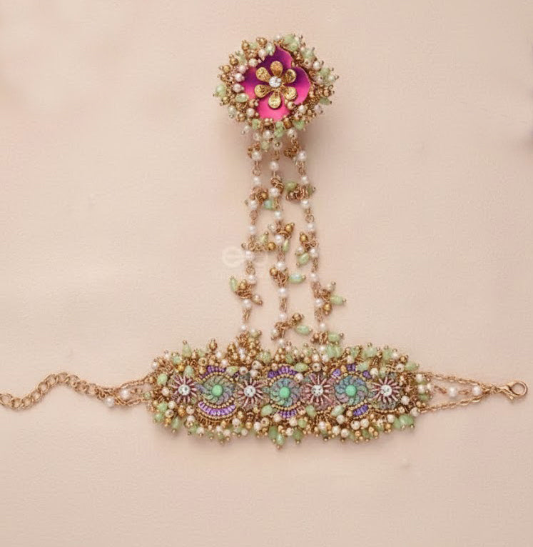 Pearls, Colorful Beads and Golden Hand Embroidered Handharness