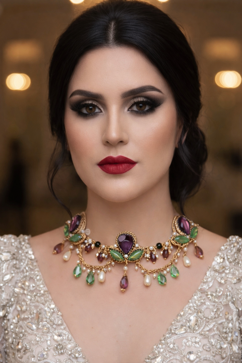 Statement Necklace| Gold-Plated with Stone & Pearl Embellishments