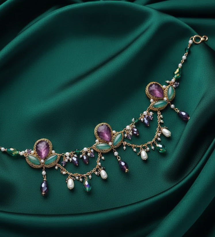 Statement Necklace| Gold-Plated with Stone & Pearl Embellishments