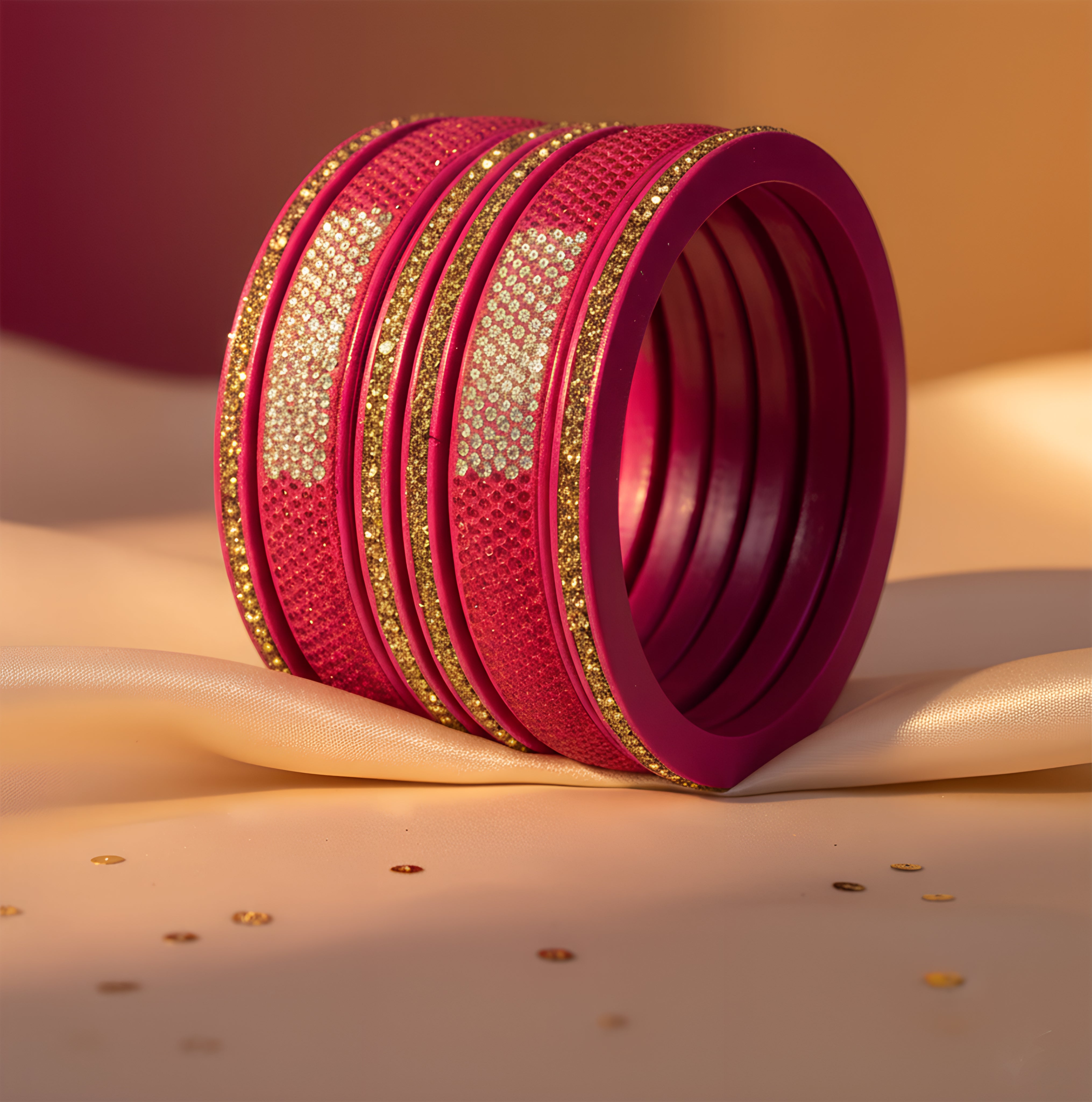 Crystal Embellished, Handmade Rajasthani Lac Bangles (Set of 6)