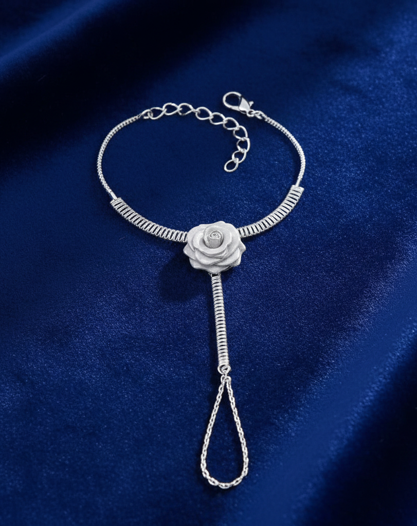 Golden finish floral design with white stone stud hath Phool, Panja, Adjustable hand chain bracelet for women and girls