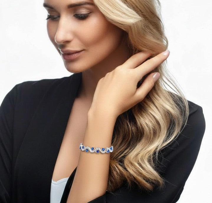 Royal Blue Crystal CZ Silver Plated Stylish Bracelet