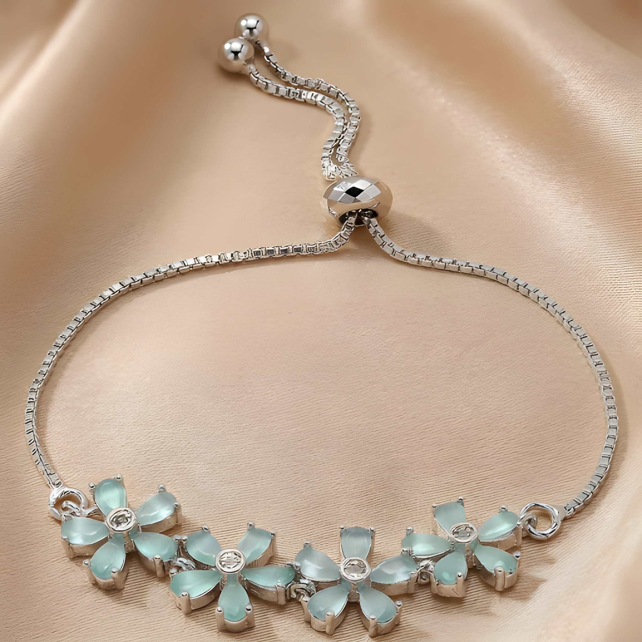 American Diamond studded Floral Shaped Link Bracelet