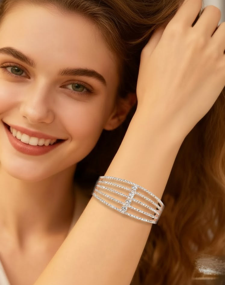 Rose Gold Tone Dazzling Austrian Diamonds Embellished Cuff Bracelet
