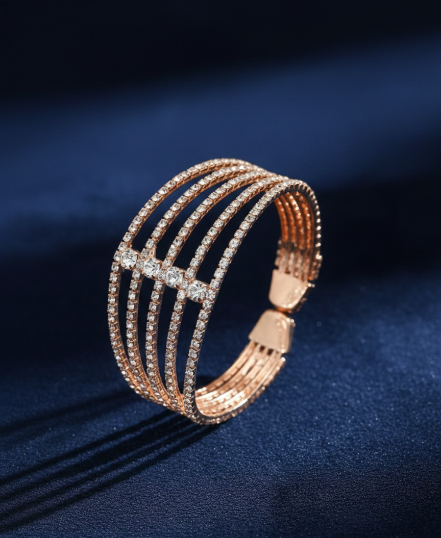 Rose Gold Tone Dazzling Austrian Diamonds Embellished Cuff Bracelet