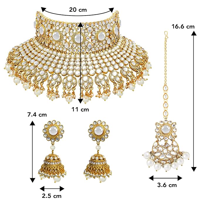 Rani Padmavati Kundan Pearl Studded Bridal Choker with Earrings Maang Tikka Jewelry Set