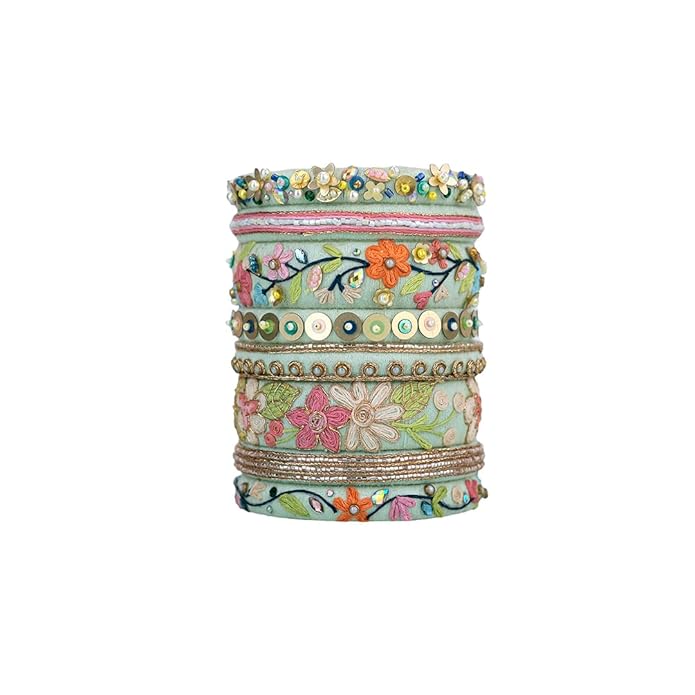 Pastel green beads work handmade bangles (8 Bangles)