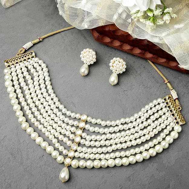 Pearl Beaded Kundan Choker Necklace Set