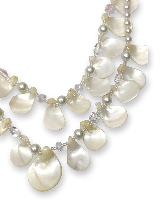 Necklace with Glass Pearls, Double Strand, Ivory White