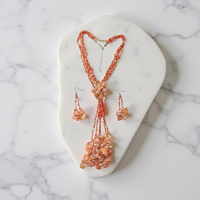Handcrafted Pearl Beaded Necklace and Earrings Set