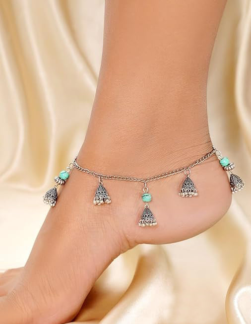 Boho Oxidized Beaded Anklet for Women