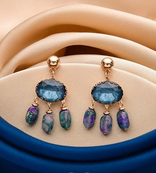 Trendy Blue and Multicolor Drop Earrings |