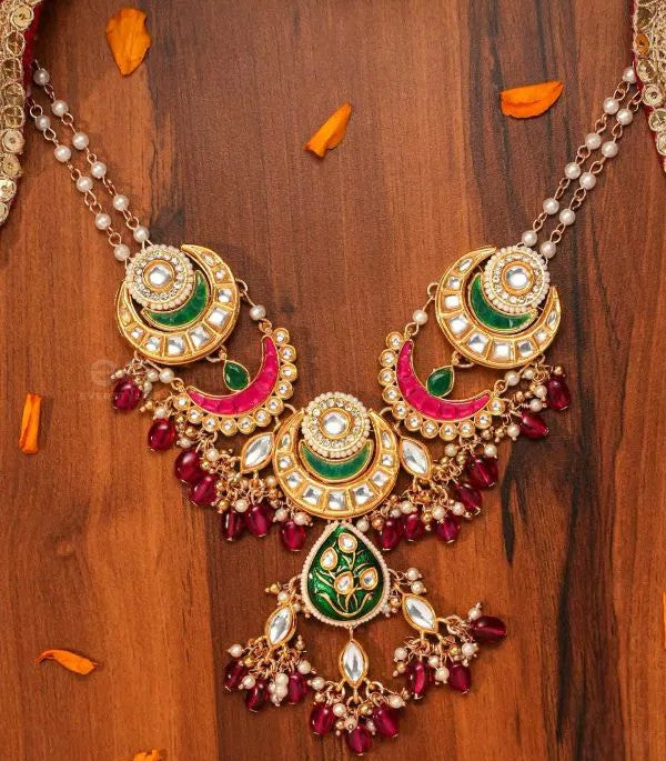 Grand Artistic Enamel Kundan Necklace with Pearls and Beads