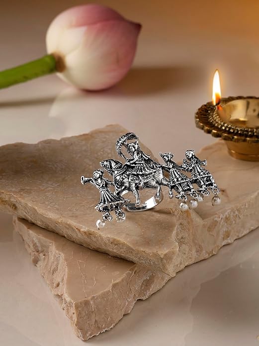Silver Tone Antique Oxidized Adjustable Finger Ring