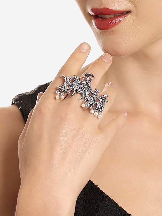 Silver Tone Antique Oxidized Adjustable Finger Ring